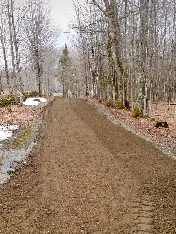 newly laid single lane dirt driveway